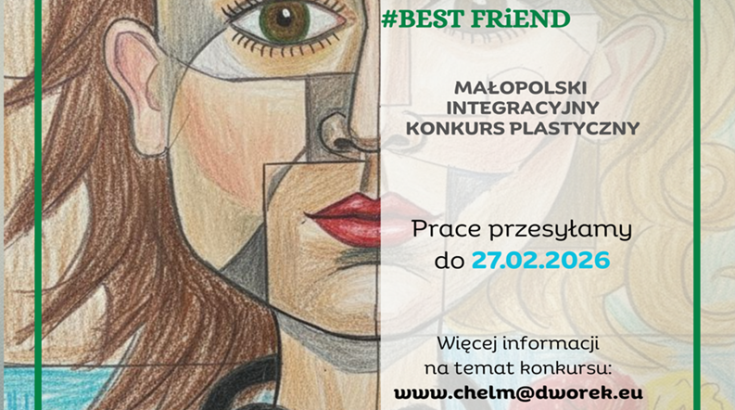 Obrazek przedstawia twarz młodej osoby naszkicowaną kredkami.