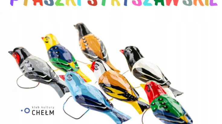 Obrazek przedstawia wielobarwne drewniane ptaszki