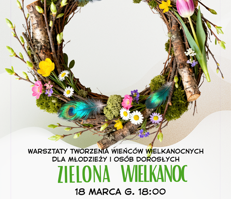 Obrazek przedstawia kolorowy wielkanocny wianek.