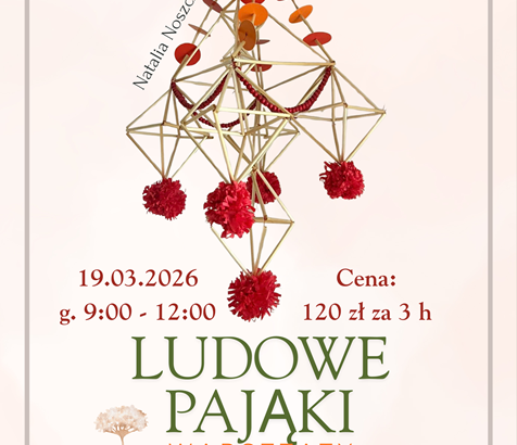 Obrazek przedstawia ludowego pająka ze słomek.