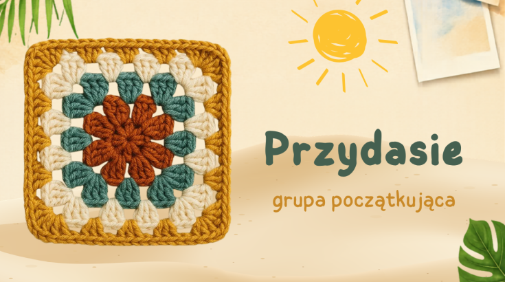 Obrazek przedstawia kwadrat babuni zrobiony na szydełku z kolorowej włóczki.