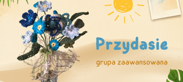 Obrazek przedstawia bukiet kwiatów zrobiony na szydełku.
