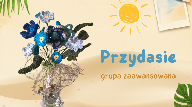 Obrazek przedstawia bukiet kwiatów zrobiony na szydełku.