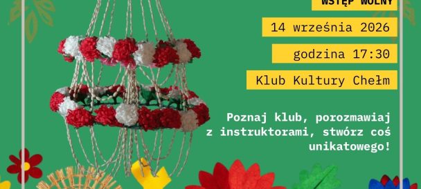 Plakat przedstawia ludowego pająka ze słomek i bibuły