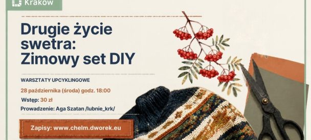 Obrazek przedstawia jesienny sweter i krawieckie nożyczki